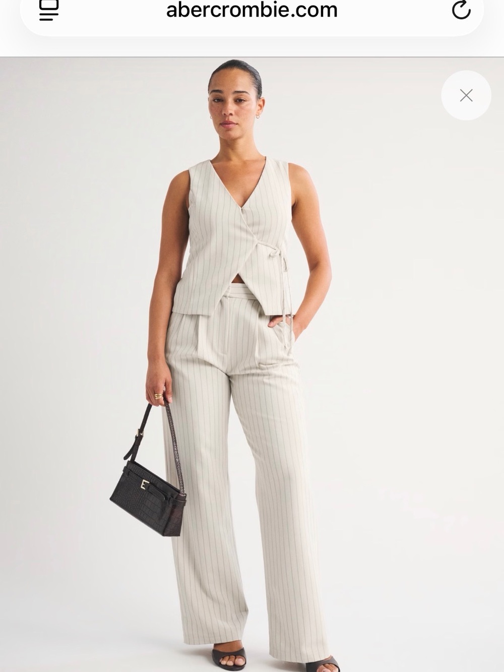 Abercrombie & Fitch Sloane Tailored Wide Leg Pant - Cream Stripe